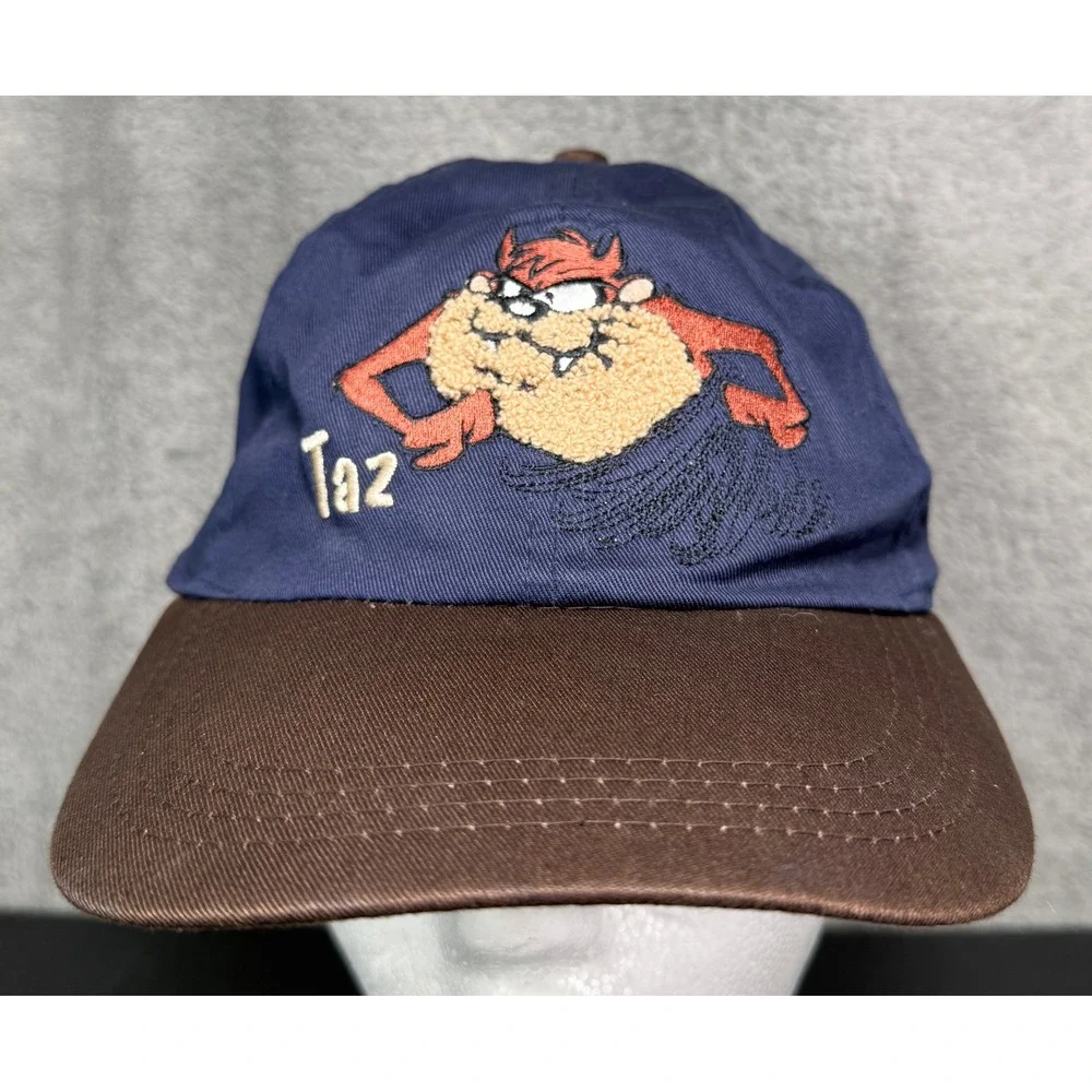 Looney Tunes Taz Hat Adult OSFA Blue Brown Vintage 1997 Embroidered Elastic Back